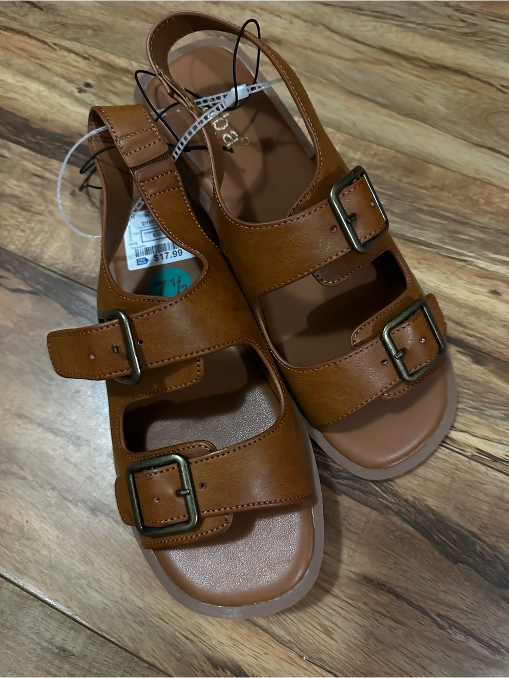 Diba Cognac Brown Slip-On Sandals with Dual Straps